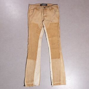 Valabasas Carpenter Stacked Flared Splatter Distressed Brown Jeans Men's 31x35